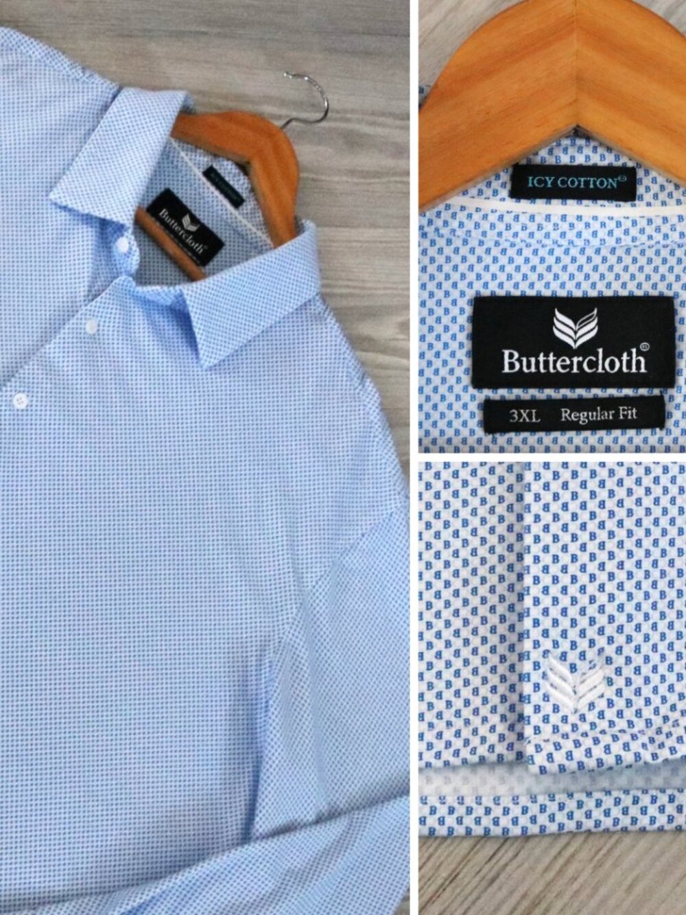 Butter Cloth Azure 'BC' All Over Print Men's Button ICY COTTON Preppy Shirt 3XL